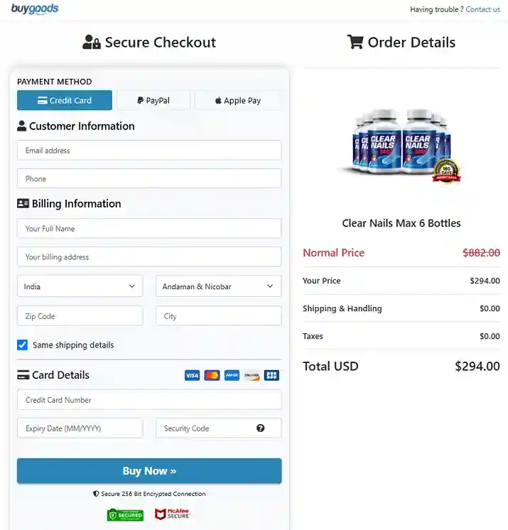 Clear Nails Max Order Page